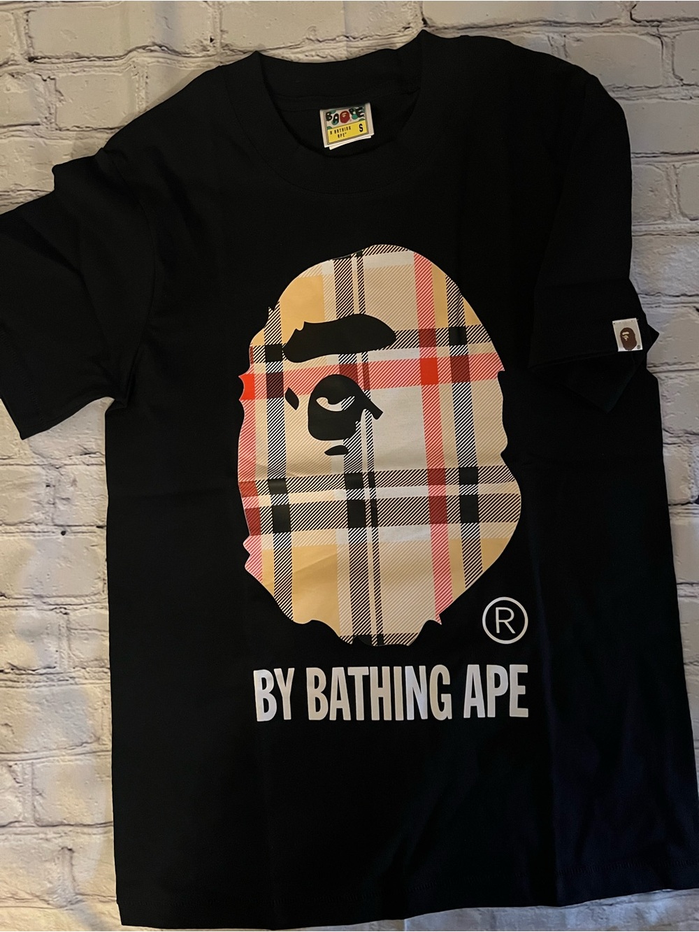 Bape Black Plaid Logo Tee